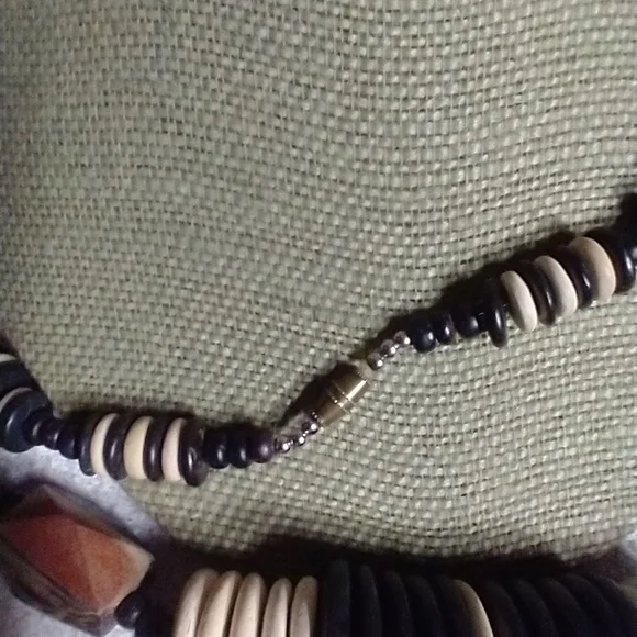 Black white brown huge African ethnic tribal wood beaded necklace - Picture 2 of 5